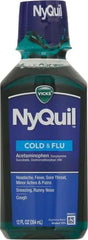 Vicks NyQuil Cold and Flu Relief Liquid Medicine, Powerful Multi-Symptom Nighttime Relief for Headache, Fever, Sore Throat, Minor Aches and Pains, Sneezing, Runny Nose, and Cough, 12 FL OZ