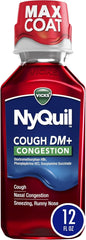 Vicks NyQuil Cough DM+ Congestion Relief Liquid Medicine, Maximum Strength Multi-Symptom Nighttime Relief for Cough, Nasal Congestion, Sneezing and Runny Nose, Cherry Flavor, 12 FL OZ