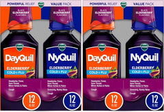 Vicks DayQuil & NyQuil Elderberry Flavor Cold & Flu Liquid Medicine Co-Pack, Multi-Symptom Relief of Headache, Fever, Sore Throat, Minor Aches & Pains, Sneezing, Runny Nose& Cough, 2x12oz (Pack of 2)
