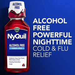 Vicks NyQuil, Alcohol Free, Cough, Cold & Flu Relief, Sore Throat, Fever & Congestion Relief, Berry, 12 Fl Oz