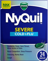Vicks NyQuil Severe Cold, Flu, & Congestion Medicine, 24 Liquicaps, Maximum Strength, 24Count