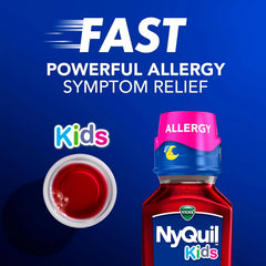 Vicks NyQuil Kids Allergy Liquid, Kids Nighttime Allergy Symptom Relief, Doxylamine Succinate Antihistamine, Berry Flavor, Ages 6+, 8 FL OZ