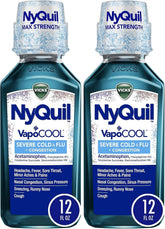 Vicks NyQuil Severe with VapoCOOL Nighttime Cough, Cold and Flu Relief Liquid, Berry, 12 Fl Oz (Pack of 2)