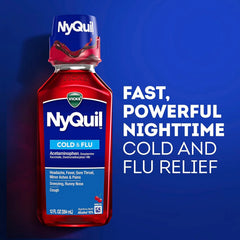Vicks NyQuil, Nighttime Relief of Cough, Cold & Flu Relief, Sore Throat, Fever, & Congestion Relief, Cherry Flavor, Twin Pack, 12 FL OZ (Pack of 2)