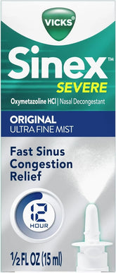 Vicks Sinex SEVERE Nasal Spray, Original Ultra Fine Mist, Decongestant Medicine, Relief from Stuffy Nose due to Cold or Allergy, & Nasal Congestion, Sinus Pressure Relief, 265 Sprays