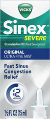 Vicks Sinex SEVERE Nasal Spray, Original Ultra Fine Mist, Decongestant Medicine, Relief from Stuffy Nose due to Cold or Allergy, & Nasal Congestion, Sinus Pressure Relief, 265 Sprays