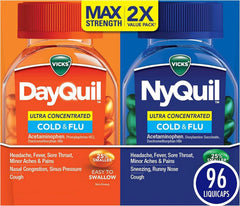 Vicks DayQuil&NyQuil Ultra Concentrated Liquicaps Co-Pack,Cold&Flu Medicine,Powerful Multi-Symptom Daytime &Nighttime Relief for Headache,Fever,Sore Throat,Minor Aches &Pains & Cough,96ct (Pack of 12)