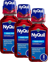 Vicks NyQuil Cough Nighttime Relief, 8 Fl Oz, Cherry Flavor - Relieves Sore Throat, Runny Nose, Cough (Pack of 3)