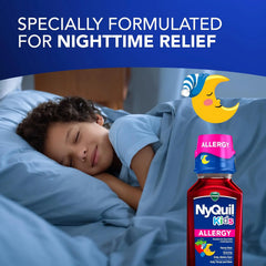 Vicks NyQuil Kids Allergy Liquid, Kids Nighttime Allergy Symptom Relief, Doxylamine Succinate Antihistamine, Berry Flavor, Ages 6+, 8 FL OZ