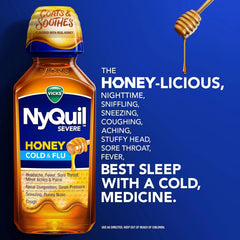 Vicks DayQuil and NyQuil Severe Cold & Flu, Honey, Liquid Over-the-Counter Medicine, 2x12 Oz