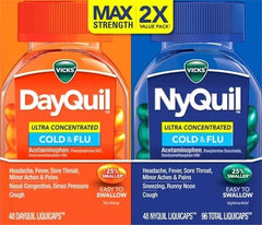 Vicks DayQuil&NyQuil Ultra Concentrated Liquicaps Co-Pack,Cold&Flu Medicine,Powerful Multi-Symptom Daytime &Nighttime Relief for Headache,Fever,Sore Throat,Minor Aches &Pains & Cough,96ct (Pack of 12)