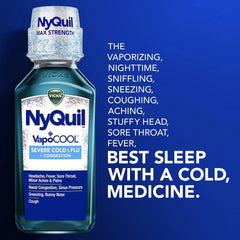 Vicks NyQuil VapoCOOL SEVERE Cold, Flu + Congestion Liquid Medicine, Max Stregth 9-Symptom Nighttime Relief, 12 FL OZ