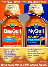 Vicks DayQuil and NyQuil Severe Cold & Flu, Honey, Liquid Over-the-Counter Medicine, 2x12 Oz
