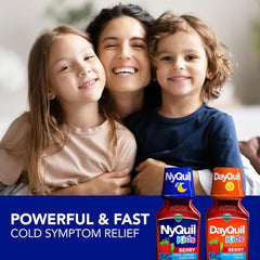 Vicks Kids Dayquil & Nyquil Berry Cold & Cough Medicine Co-Pack, Daytime & Nighttime Relief of Multiple Symptoms, Great-Tasting Berry Flavor, Free of Alcohol & Acetaminophen, for Ages 6+, 2X8Oz
