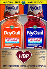 VICKS DayQuil & NyQuil High Blood Pressure Cold & Flu Relief Liquid Medicine Co-Pack, Powerful Multi-Symptom Daytime & Nighttime Relief for Cold, Cough, and Flu Symptoms, Sugar & Alcohol Free, 2x8oz