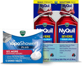 Vicks NyQuil Severe, Nighttime Relief of Cough, Cold & Flu Relief, Sore Throat, 2-12 FL OZ Bottles VapoShower Plus, Shower Bomb Tablets, Strong Soothing Non-Medicated Vapors, 12 Tablets,