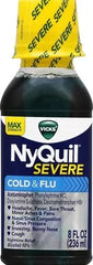 Vicks NyQuil Severe Cold and Flu Relief Liquid Medicine, Maximum Strength, 9-Symptom Nighttime Relief for Headache, Fever, Sore Throat, Nasal Congestion, Sinus Pressure, Runny Nose, Cough, 8 FL OZ