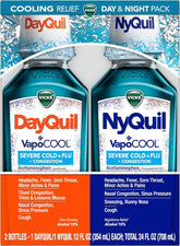 Vicks DayQuil and NyQuil VapoCOOL SEVERE Combo Cold & Flu + Congestion Medicine, Max Strength Relief For Fever, Sore Throat, Nasal Congestion, Sneezing, Cough, 2 x 12 oz Bottles, 1 NyQuil, 1 DayQuil