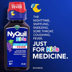 VICKS DayQuil and NyQuil Kids Grape Cold & Cough + Fever Multi-Symptom Relief Liquid Co-Pack, Specially Formulated for Kids Ages 6+, 2x8 OZ