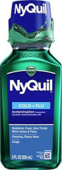 Vicks NyQuil Cold and Flu Relief Liquid Medicine, Powerful Multi-Symptom Nighttime Relief for Headache, Fever, Sore Throat, Minor Aches and Pains, Sneezing, Runny Nose, and Cough, 8 FL OZ