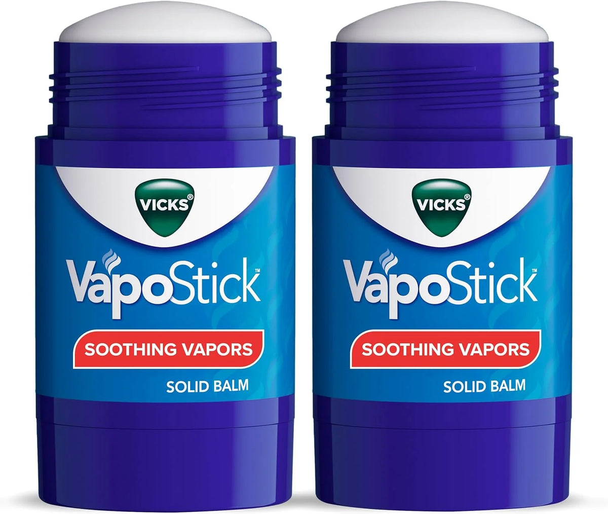 Vicks VapoStick, Solid Balm, No Mess, Soothing Non-Medicated Vicks Vapors, Easy-To-Use No-Touch Applicator, Quick Dry, Lightweight Skin Feel, 1.25oz x 2