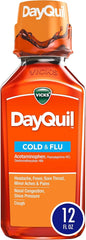 Vicks DayQuil Cold and Flu Relief Liquid Medicine, Non-Drowsy Multi-Symptom Daytime Relief for Headache, Fever, Sore Throat, Minor Aches and Pains, Nasal Congestion, and Cough, 12 Fl Oz
