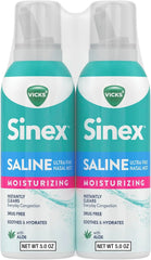 Vicks Sinex Saline Moisturizing Nasal Spray, with Aloe, Drug Free Ultra Fine Mist, Clear Everyday Sinus Congestion Fast, Clear Mucus from a Cold or Allergy, 5 OZ x 2