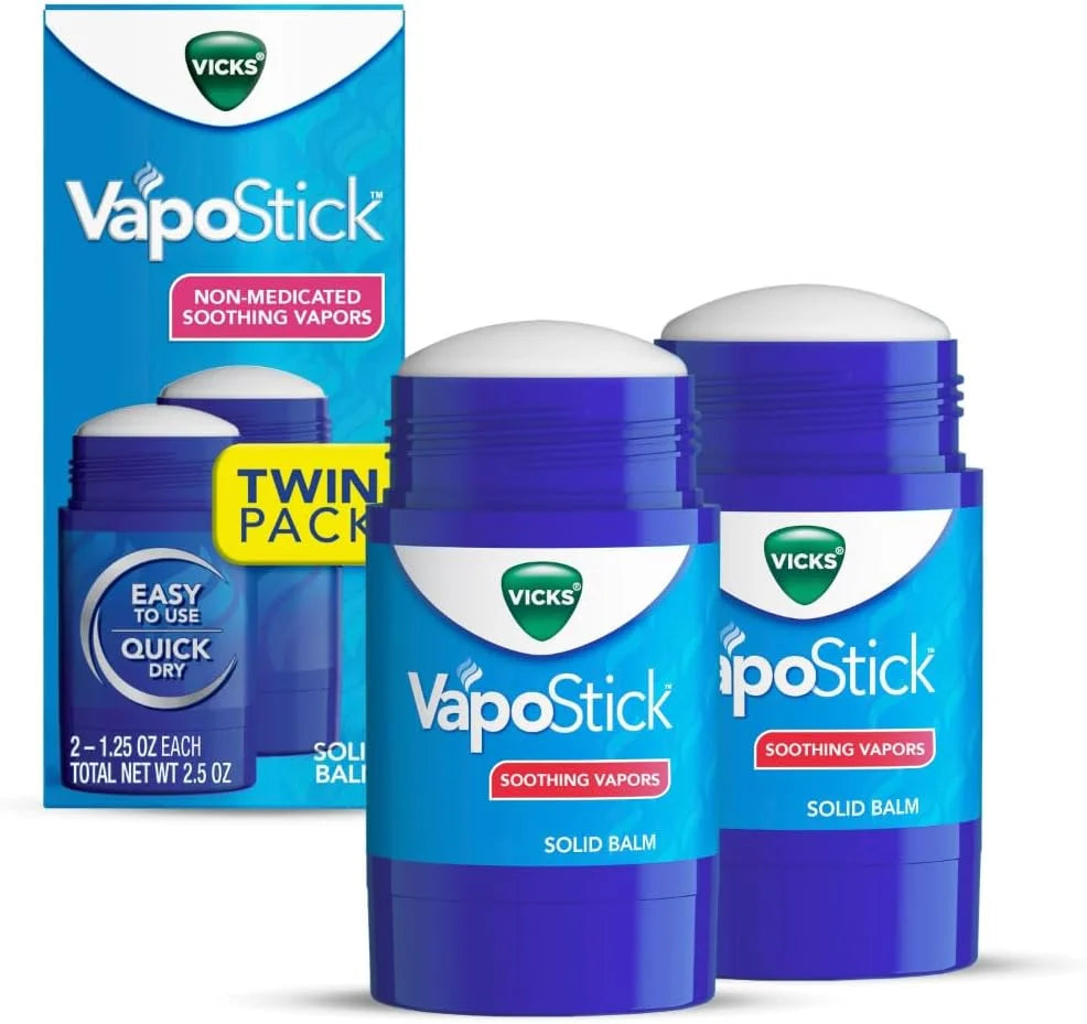 Vicks VapoStick, Solid Balm, No Mess, Soothing Non-Medicated Vapors, Easy-to-Use No-Touch Applicator, Quick Dry, Lightweight Skin Feel, 1.25oz x 2 (Pack of 12)