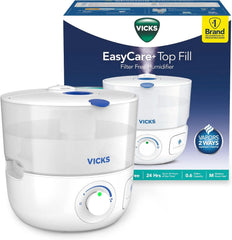 Vicks EasyCare Plus Top Fill Filter-Free Cool Mist Humidifier, Small Room–For Vapors 2 Ways –Works with Vicks VapoPads and VapoSteam, White