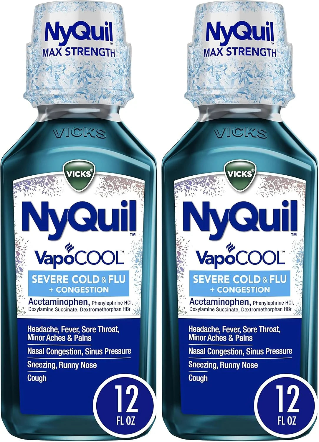 Vicks NyQuil Severe with VapoCOOL Nighttime Cough, Cold and Flu Relief Liquid, Berry, 12 Fl Oz (Pack of 2)