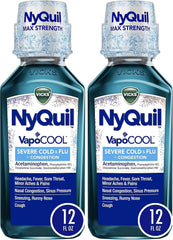 Vicks NyQuil Severe with VapoCOOL Nighttime Cough, Cold and Flu Relief Liquid, Berry, 12 Fl Oz (Pack of 2)