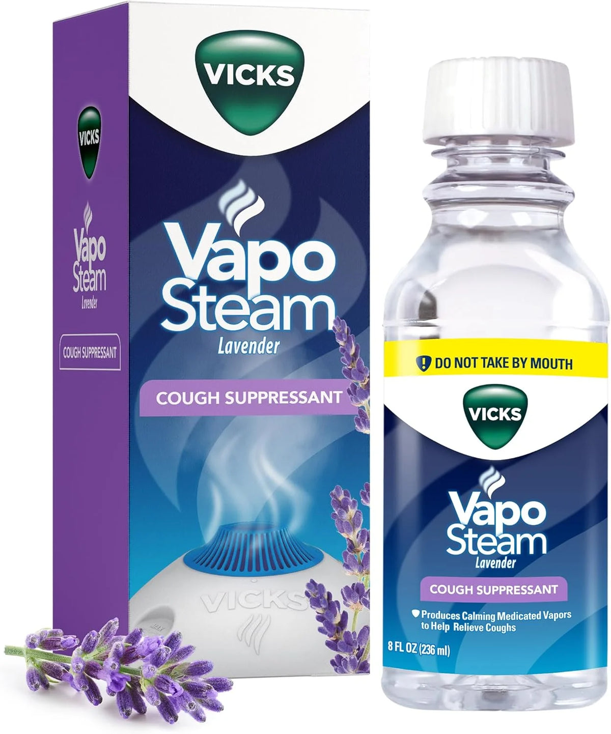 Vicks VapoSteam Lavender, Medicated Liquid Camphor Cough Suppressant, Vapor Steam Helps with Cough Relief, Relaxation, and Comfortable Sleep, Compatible Humidifiers & Vaporizers, 8 Oz