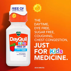 VICKS Kids DayQuil & NyQuil Cold & Cough Relief Liquid Co-Pack, Free of Artificial Dyes & Sugar, Multi-Symptom Relief of Cough, Sneezing, Runny Nose, Mucus, and Chest Congestion, for Ages 6+, 2x6oz