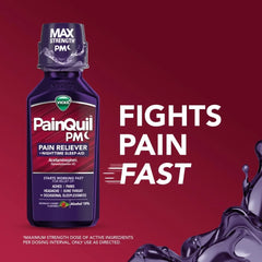 Vicks PainQuil Pain Relief Acetaminophen 1000mg Max Strength Adult Pain Reliever Liquid 12oz, Backache Headache Relief, 1 Nighttime Pain Reliever + Sleep Aid