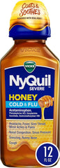 Vicks NyQuil Severe Honey Cold and Flu Medicine, Maximum Strength, Relieves Cough, Sore Throat, Fever, Congestion, 12 Oz