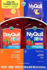 Vicks Kids Dayquil & Nyquil Berry Cold & Cough Medicine Co-Pack, Daytime & Nighttime Relief of Multiple Symptoms, Great-Tasting Berry Flavor, Free of Alcohol & Acetaminophen, for Ages 6+, 2X8Oz