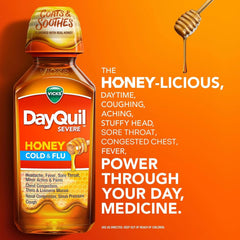 Vicks DayQuil and NyQuil Severe Cold & Flu, Honey, Liquid Over-the-Counter Medicine, 2x12 Oz