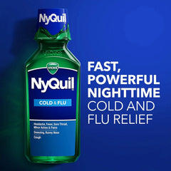 Vicks NyQuil Cold and Flu Relief Liquid Medicine, Powerful Multi-Symptom Nighttime Relief for Headache, Fever, Sore Throat, Minor Aches and Pains, Sneezing, Runny Nose, and Cough, 8 FL OZ