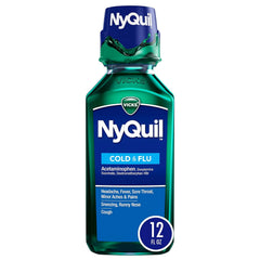 Vicks NyQuil Cold and Flu Relief Liquid Medicine, Powerful Multi-Symptom Nighttime Relief for Headache, Fever, Sore Throat, Minor Aches and Pains, Sneezing, Runny Nose, and Cough, 12 FL OZ