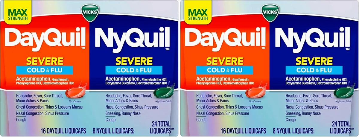 Vicks DayQuil & Nyquil Severe Cold,Flu & Congestion Medicine,24 Count (Pack of 2)