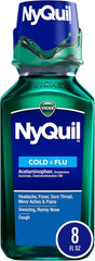 Vicks NyQuil Cold and Flu Relief Liquid Medicine, Powerful Multi-Symptom Nighttime Relief for Headache, Fever, Sore Throat, Minor Aches and Pains, Sneezing, Runny Nose, and Cough, 8 FL OZ