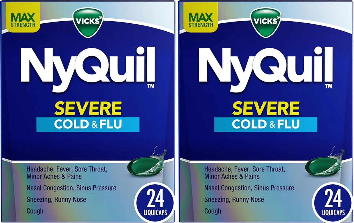 Vicks NyQuil Severe Cold, Flu, & Congestion Medicine, 24 Liquicaps, Maximum Strength, 24Count (Pack of 2)