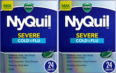 Vicks NyQuil Severe Cold, Flu, & Congestion Medicine, 24 Liquicaps, Maximum Strength, 24Count (Pack of 2)