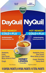 Vicks DayQuil & NyQuil Hot Remedy Cold & Flu Powder Mix, Over-The-Counter Medicine, Value Pack, Fast Relief for Headache, Fever, Sore Throat, Minor Aches and Pains, and Cough, 16 Packets