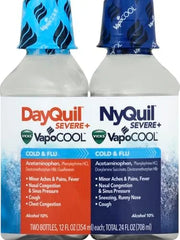 Vicks DayQuil and NyQuil VapoCOOL Severe Combo Cold & Flu + Congestion Medicine, Max Strength Relief for Fever, Sore Throat, Nasal Congestion, Sneezing, Cough, 2 x 12 oz Bottles, 1 NyQuil, 1 DayQuil