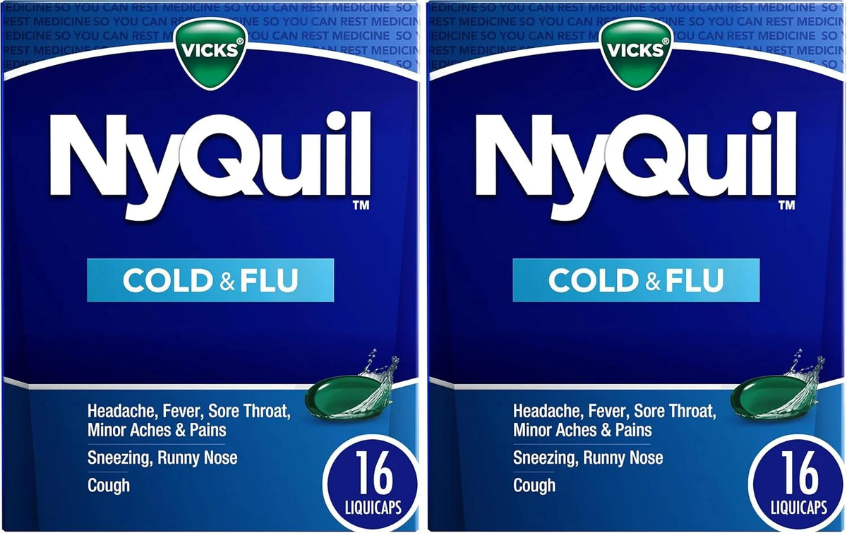Vicks Nyquil Cold and Flu Nighttime Relief Liquid Capsules, 16 Count (Pack of 2)