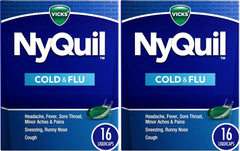 Vicks Nyquil Cold and Flu Nighttime Relief Liquid Capsules, 16 Count (Pack of 2)