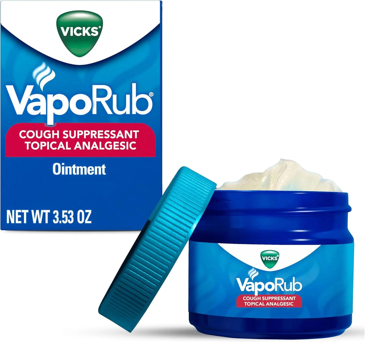 Vicks VapoRub Original Cough Suppressant Topical Analgesic Ointment 3.53 oz, Best used for relief from cold symptoms, aches, and pains