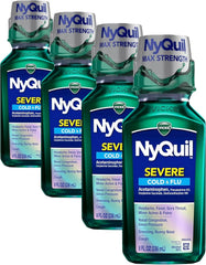 Vicks NyQuil Severe Cold and Flu Relief Liquid Medicine, Maximum Strength, 9-Symptom Nighttime Relief for Headache, Fever, Sore Throat, Nasal Congestion, Sinus Pressure, Runny Nose, Cough, 8 FL OZ
