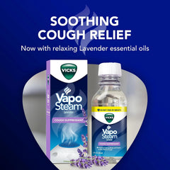 Vicks VapoSteam Lavender, Medicated Liquid Camphor Cough Suppressant, Vapor Steam Helps with Cough Relief, Relaxation, and Comfortable Sleep, Compatible Humidifiers & Vaporizers, 8 Oz